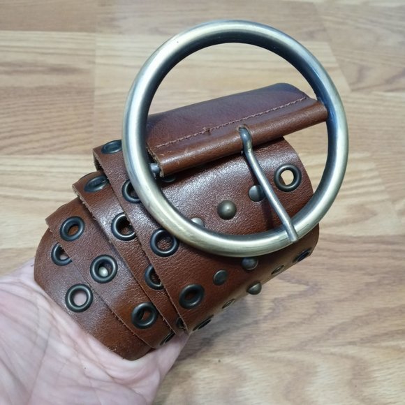 Vintage leather belt with metal inserts - Picture 1 of 4